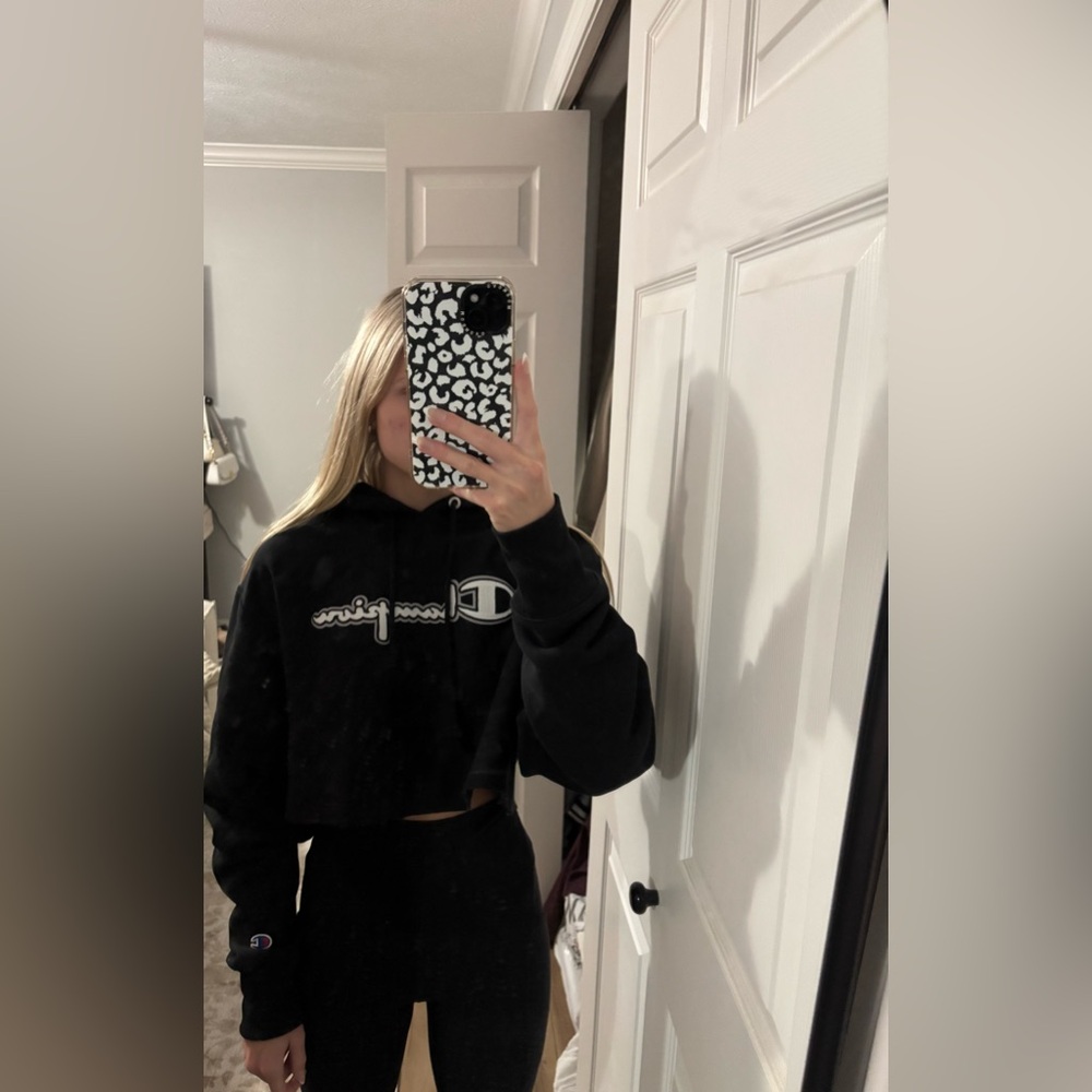 Champion Black Logo Cropped Hoodie